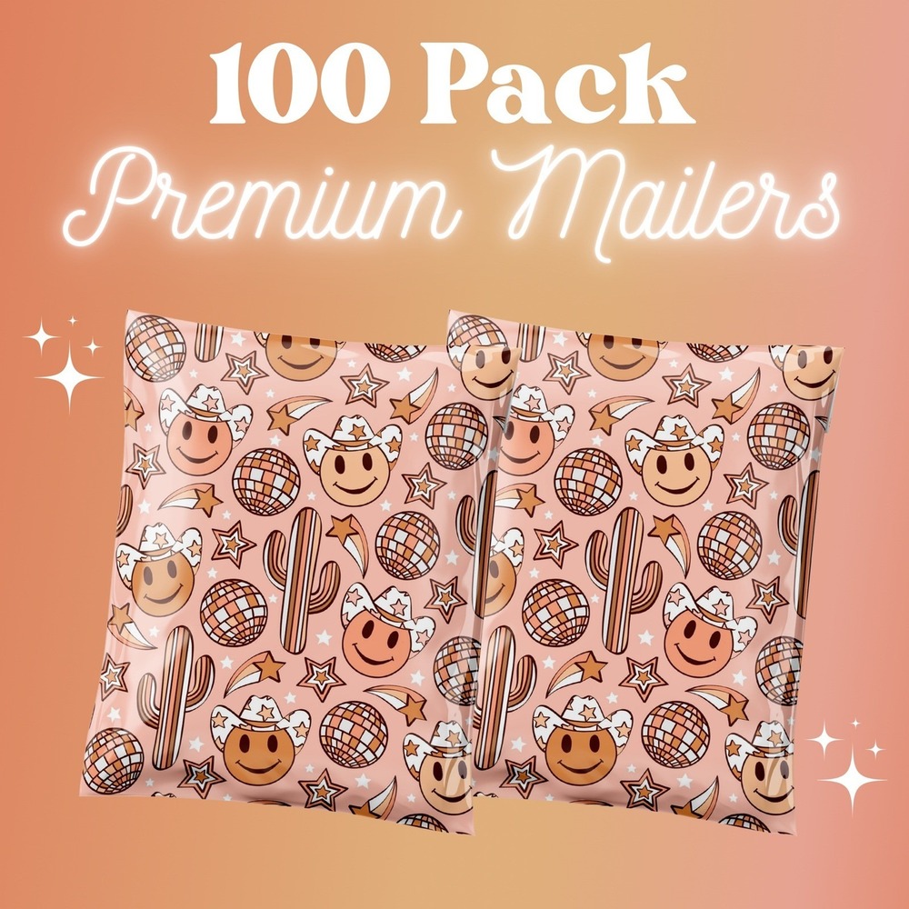 Western Smiley Face Poly Mailer 14.5x19 Inch 100 Pack Shipping Supplies Bohemian